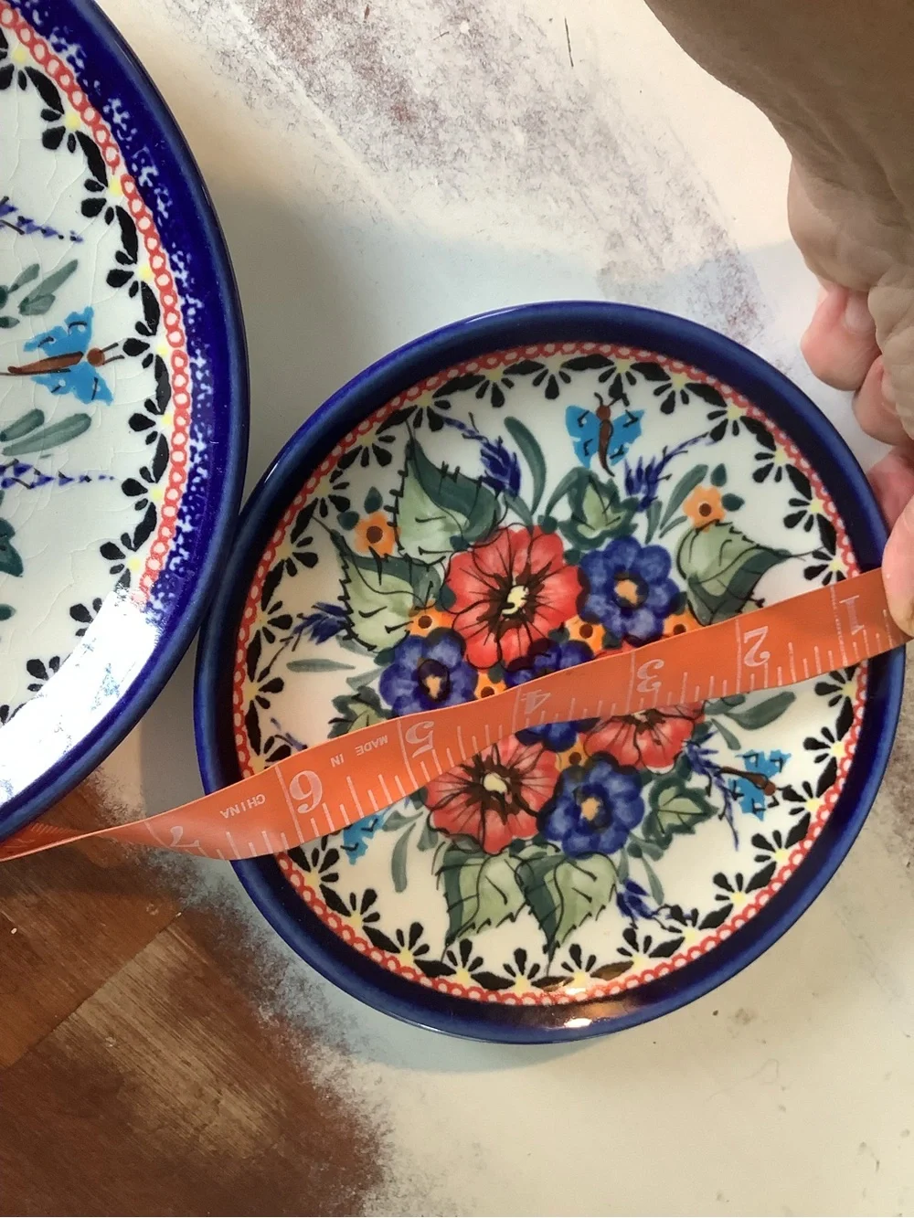 Set Of 3 Three UNIKAT Polish Pottery Plates Floral Butterfly